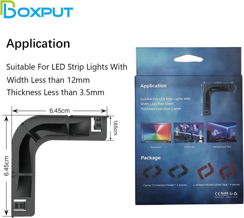 BOXPUT LED Light Strip Corner Connectors TV LED Light Corner Brackets 90 Degree Mounting Clips Holder Gapless Connectors for 8mm-12mm LED Strip Lights CH1 (Black) - Image 2